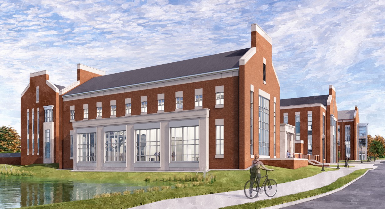 Rendering of Advanced Construction Manufacturing Engineering Building Western rendered view of ACME Building along Wings Up Way showing the Foundry.