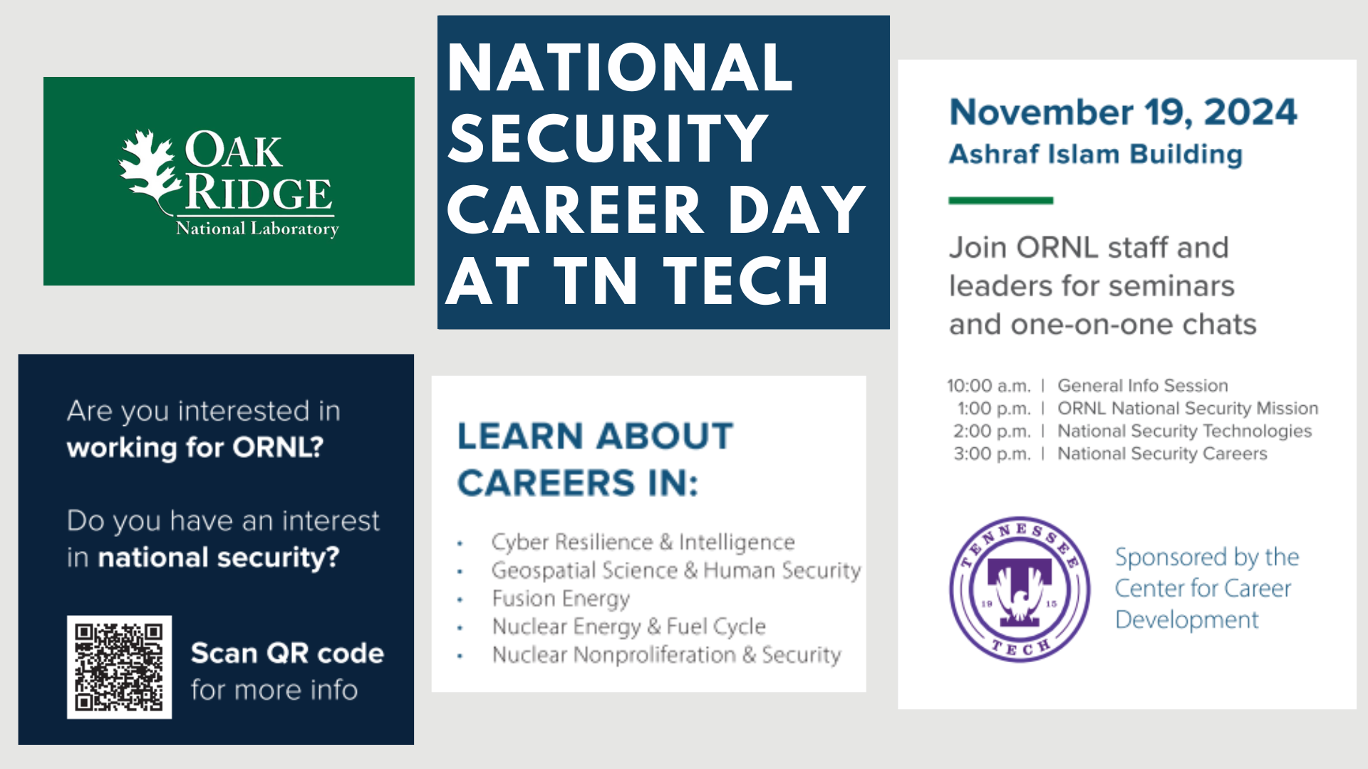 National Security Career Day at TN Tech on Nov. 19 in the Ashraf Islam Building starting at 10 AM