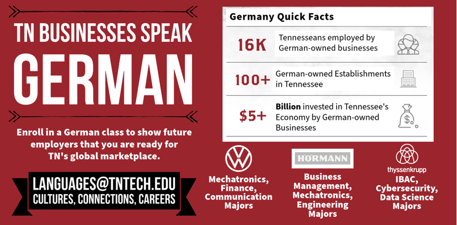 Enroll in a German class to show future employers that you are ready for TN's global marketplace.