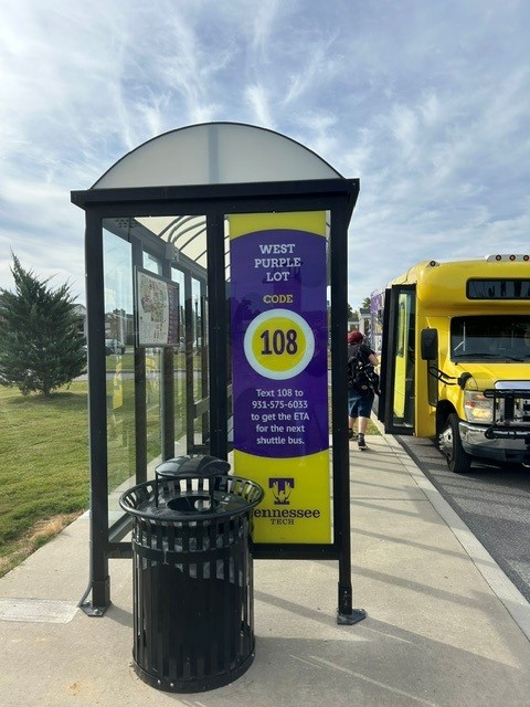 Photo of shuttle stop 108 in the West Purple Lot
