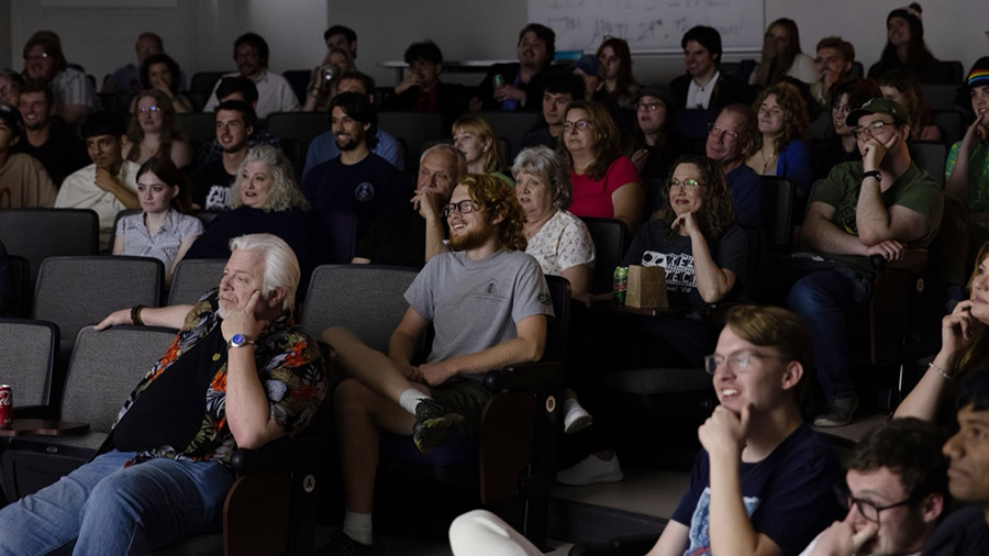 Audience members watch student films during a Reel Tech Film Festival screening.