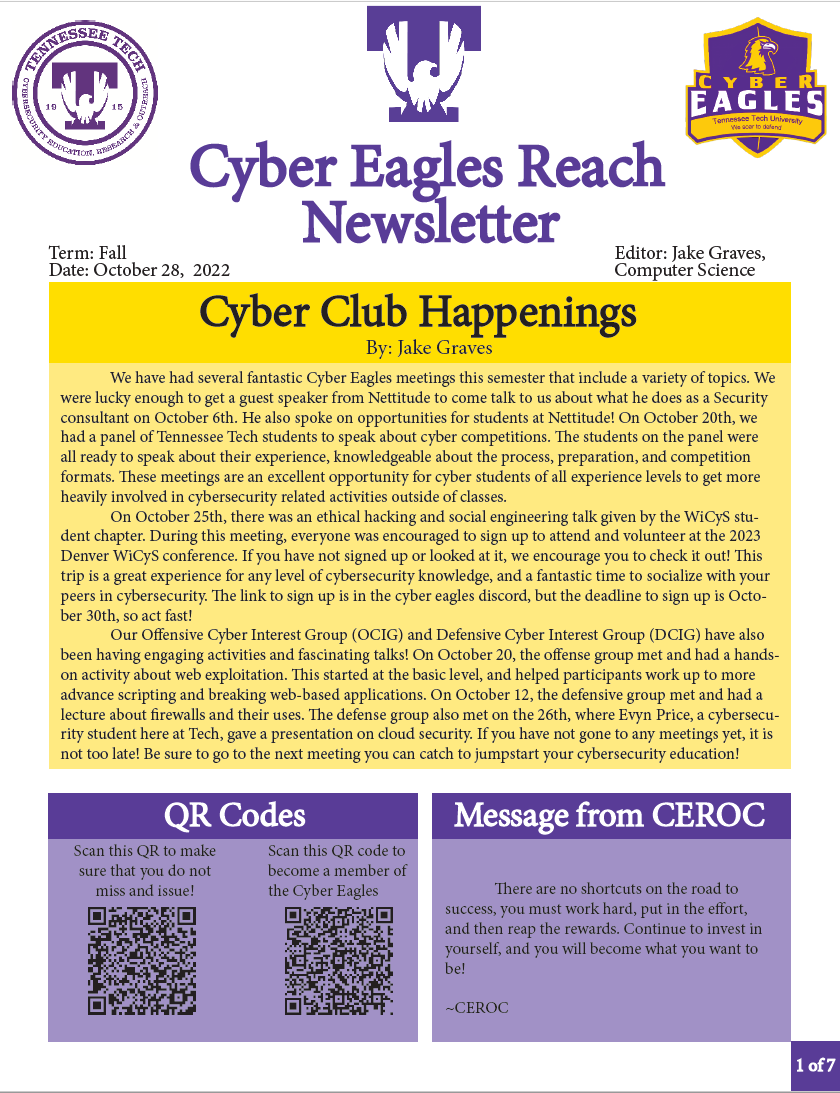 Cyber Eagles Reach Newsletter - November 2022