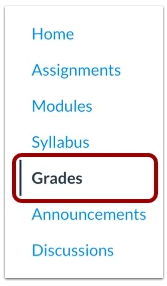 Canvas Course navigation with Grades highlighted