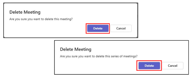Confirmation messages for meeting deletion