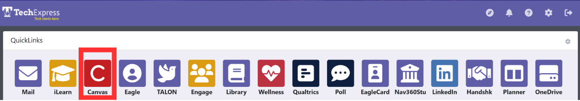 QuickLinks in TechExpress with the Canvas icon highlighted