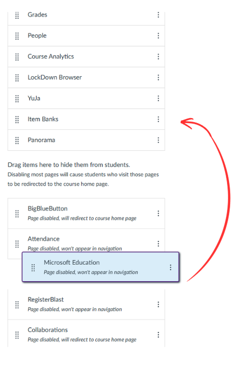 Microsfot Education label highlighted and a red arrow showing where to drag the label