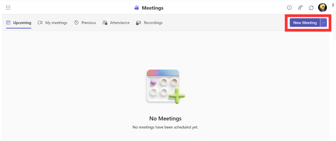 Meetings page with the New Meeting button highlighted