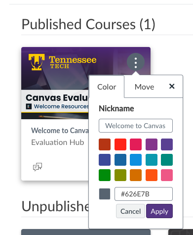 Image of Course Card with edit drop-down