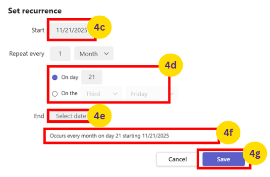 Set Monthly Recurrence Details Set Monthly Recurrence Details
