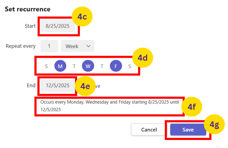 Set Weekly Recurrence Details Set Weekly Recurrence Details