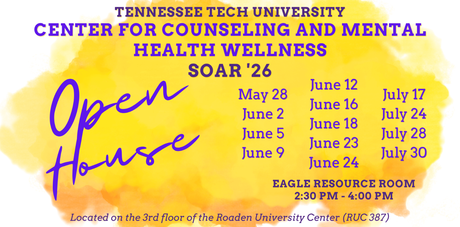 open house dates for the Counseling Center listed against a yellow background
