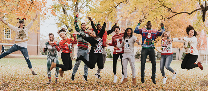 Happy holiday students leaping for joy!