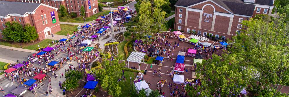 Students on the plaza at the annual Mix and Mingle event.