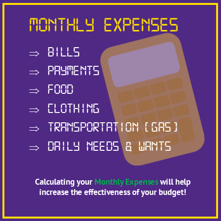 A list of monthly expenses