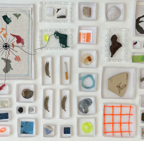 small compartments with items inside them