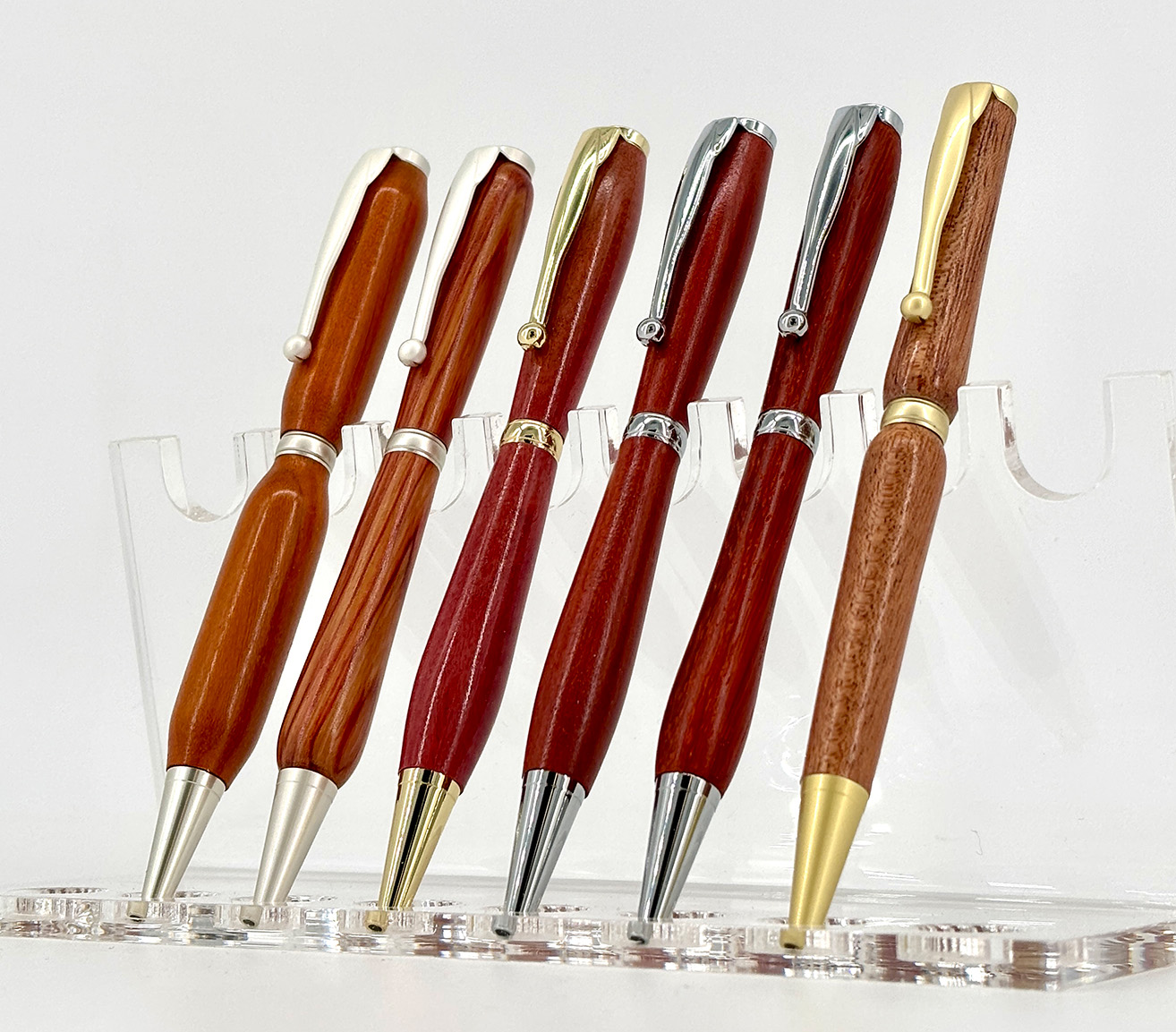 A set of woodturned pens