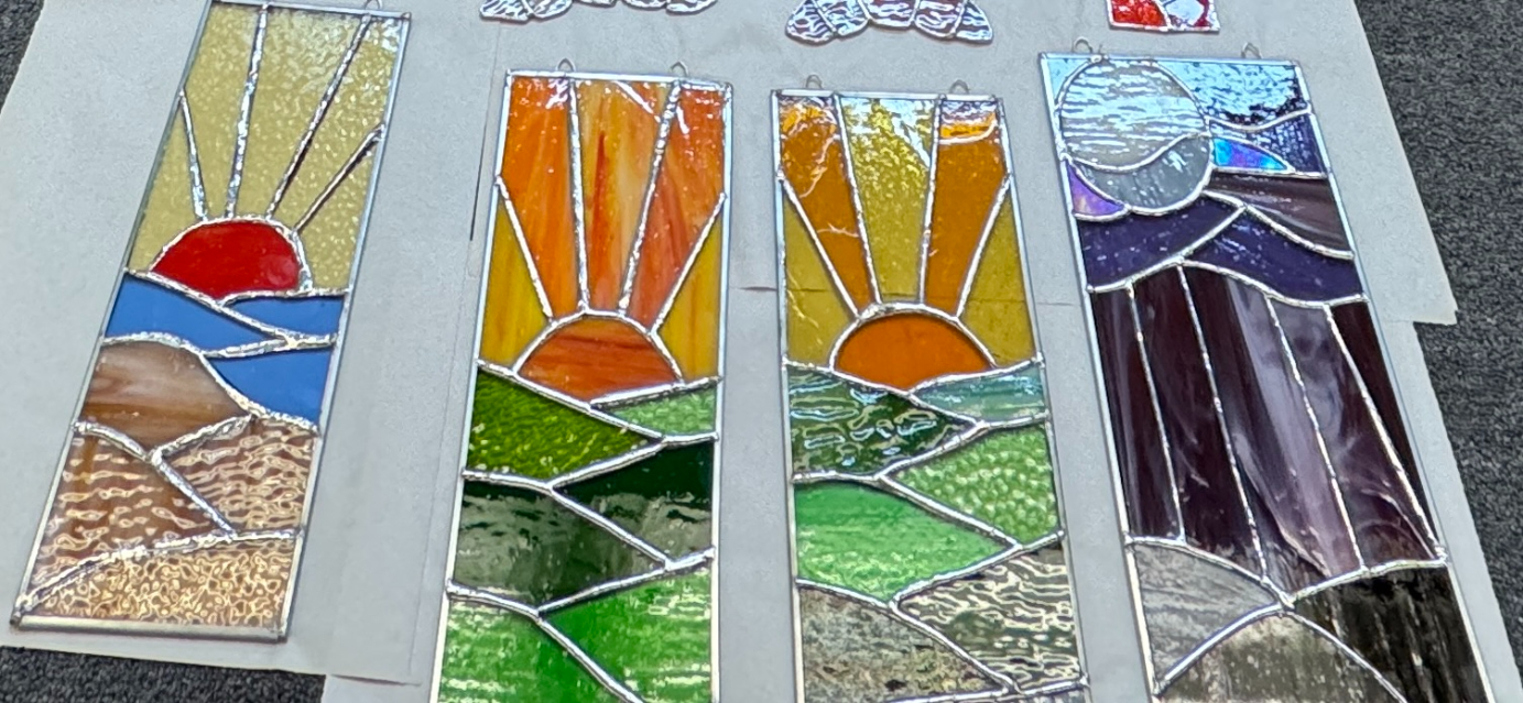 Stained glass examples of sunsets
