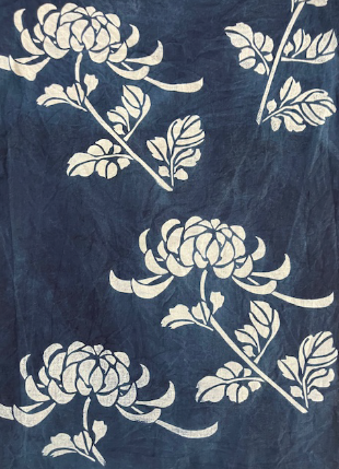 Close up of blue shibori scarf