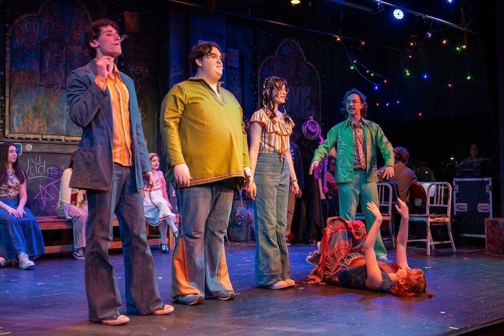 Godspell, Lamar, Jeffrey, Gilmer, Peggy on the floor, and Herb