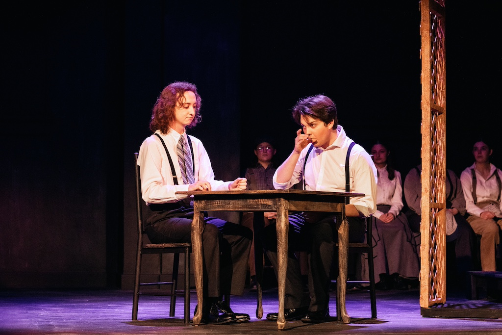 Mr. Webb and George Gibbs of Our Town on stage at the Backdoor Playhouse 