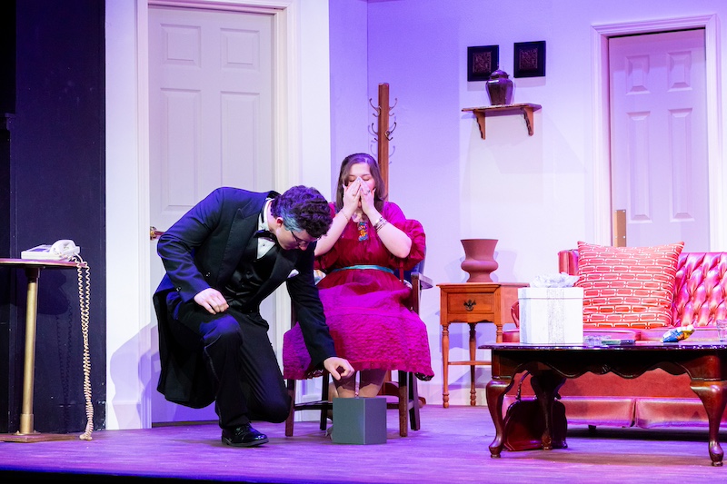 Perry Rogers and Colby Davis cast of Rumors on stage at the Backdoor Playhouse