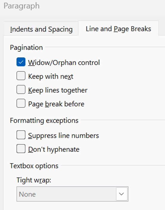 Line Breaks Example in Microsoft Word