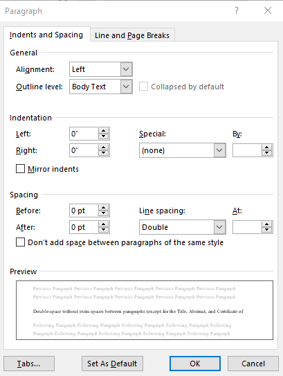 Line spacing in Microsoft Word