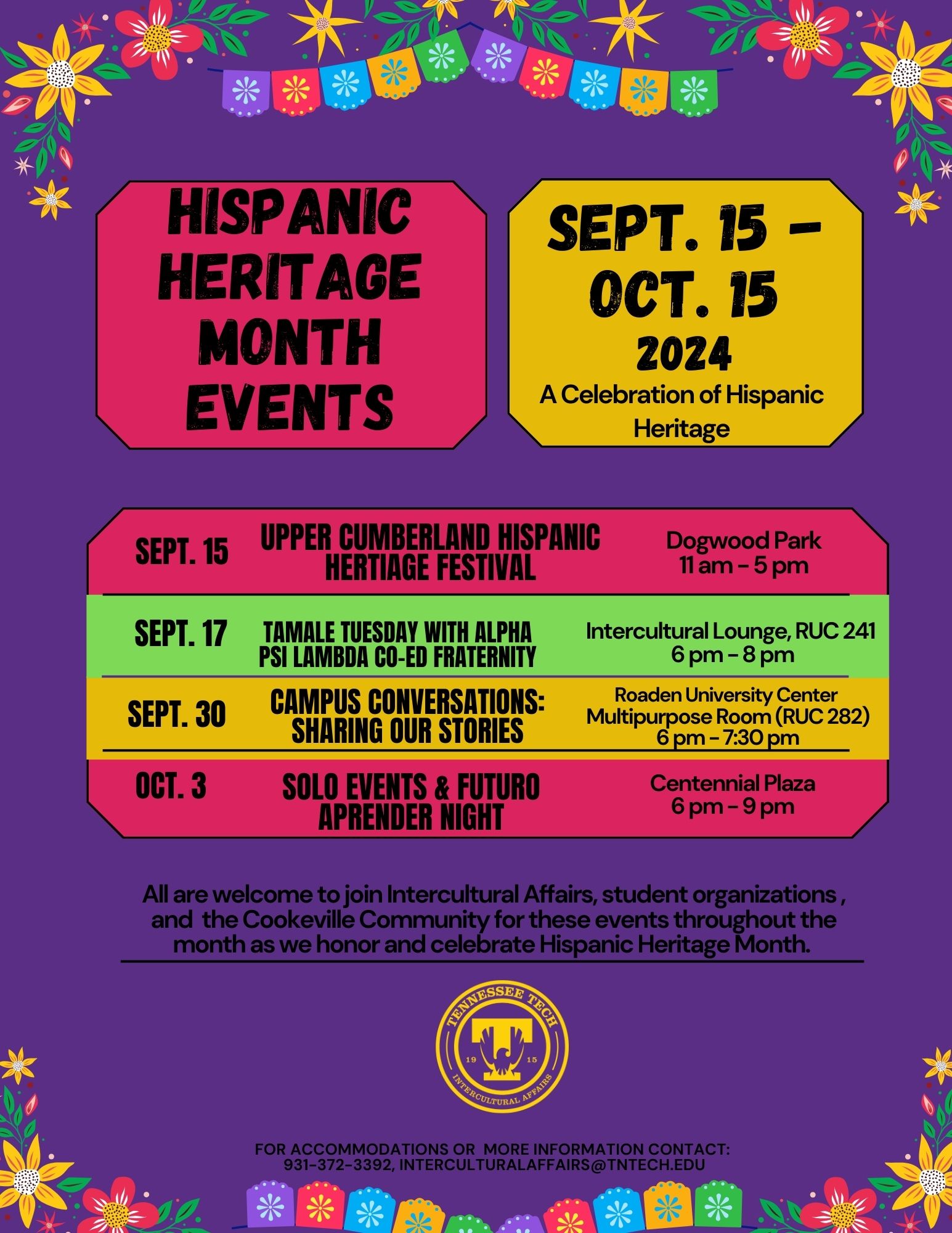 Hispanic Heritage Month Schedule