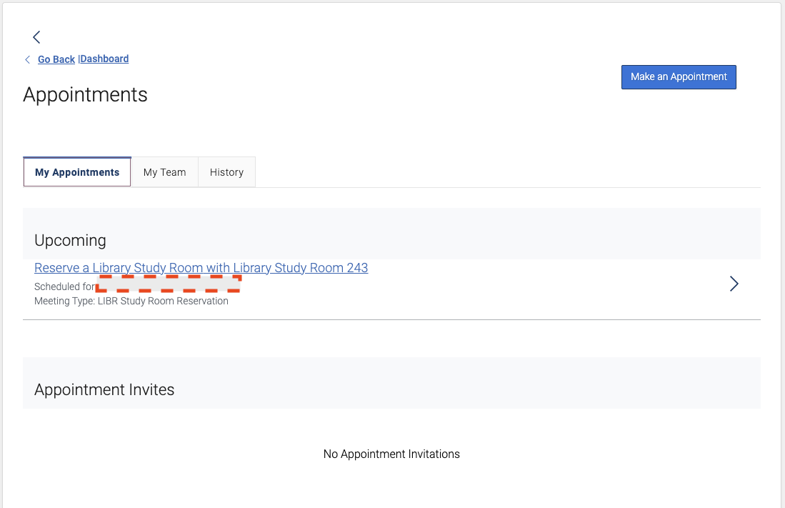 Image of the Navigate360 Student "Appointments" "My Appointments" screen.