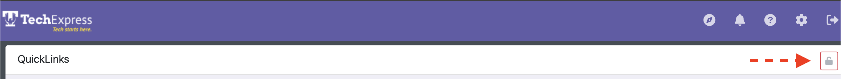 Image of the TechExpress Quicklinks bar with the Lock Icon pointed out