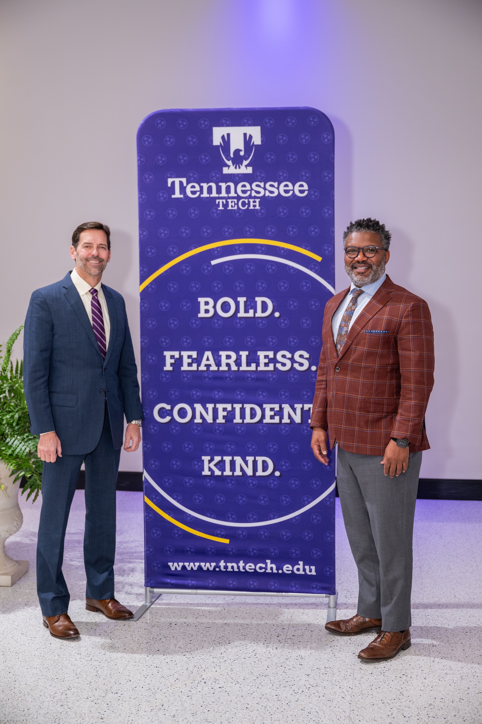 From left: Tennessee Tech alumni and trustees Tom Jones and Fred Lowery pledged a combined $1 million to support university athletics. 