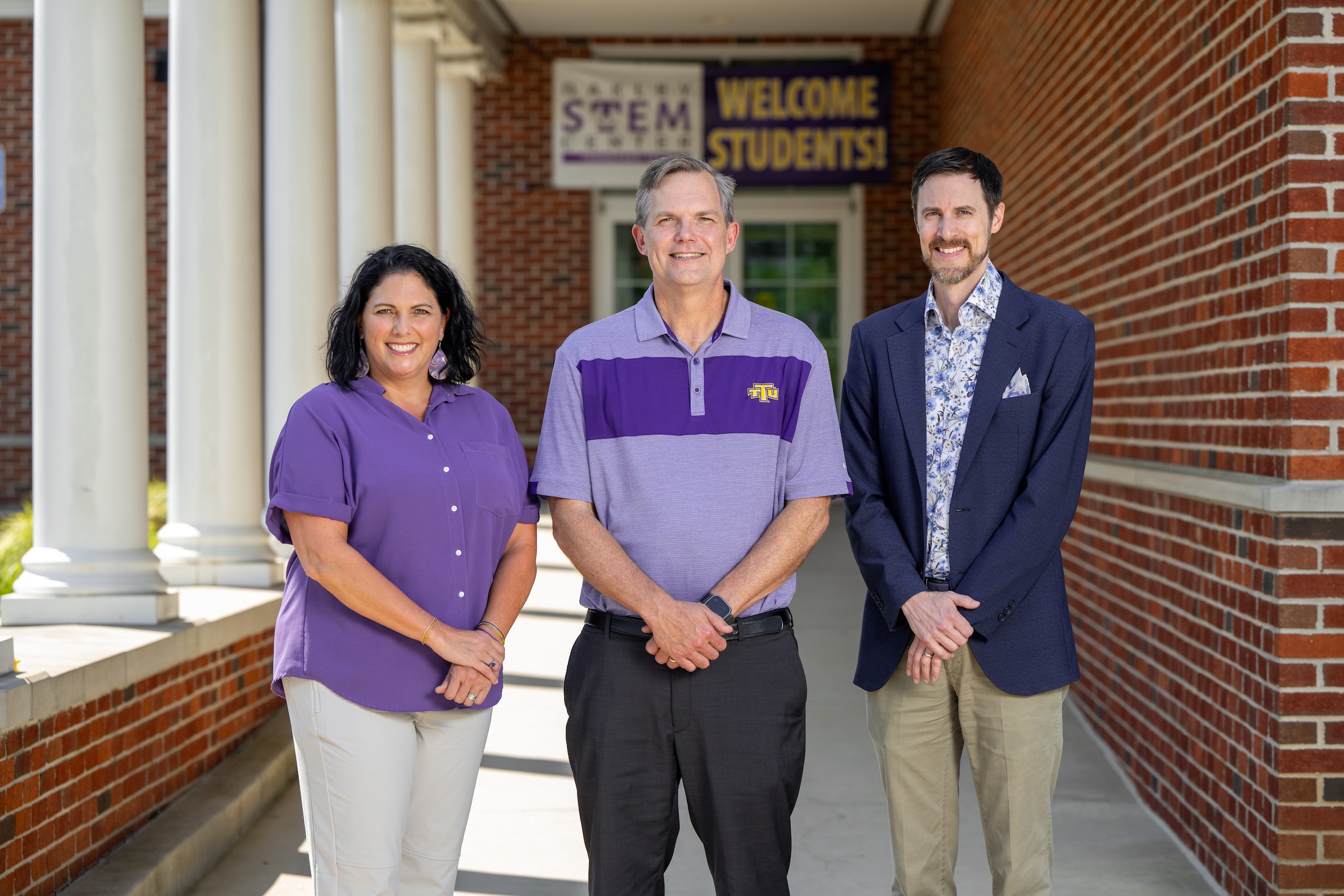 Tennessee Tech faculty leaders managing the GEAR UP grant include, from left: Julie Baker, interim associate provost and dean of the College of Graduate Studies, Darek Potter, director of Tech’s Millard Oakley STEM Center and assistant professor of exercise science, and Luke Anderson, instructor of curriculum and instruction.