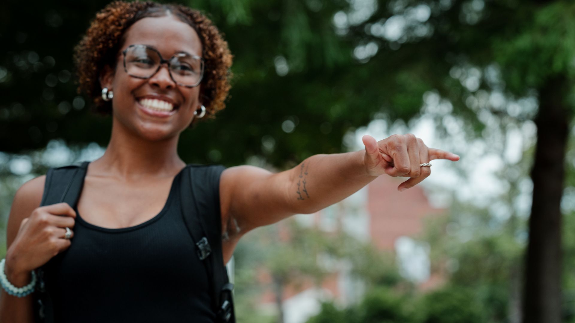 Whitney Robinson Whitney Robinson gives a 'Wings Up' hand signal on Tennessee Tech's quad