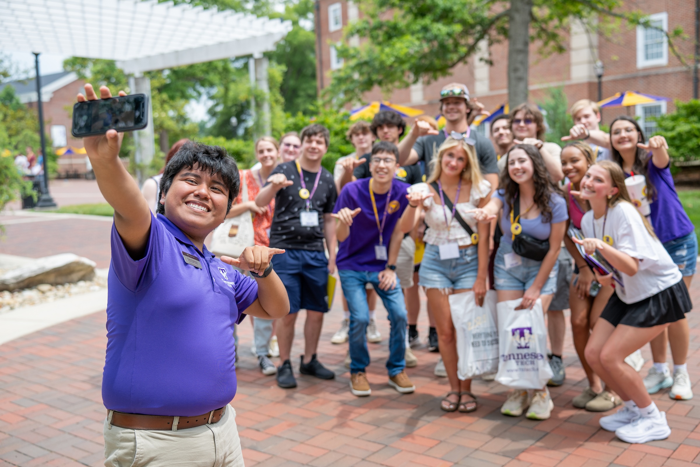 Tennessee Tech Student Orientation Assistant Gabriel Ramos takes a selfie with a group of incoming freshman students at a Student Orientation, Advisement and Registration (SOAR) session over the summer. Tennessee Tech Student Orientation Assistant Gabriel Ramos takes a selfie with a group of incoming freshman students at a Student Orientation, Advisement and Registration (SOAR) session over the summer.