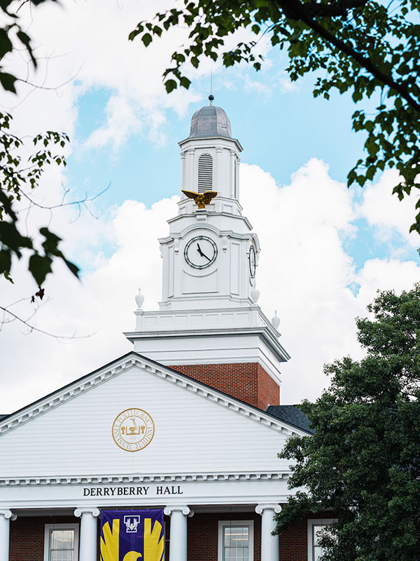 A view of the front of Derryberry Hall during the summer months.