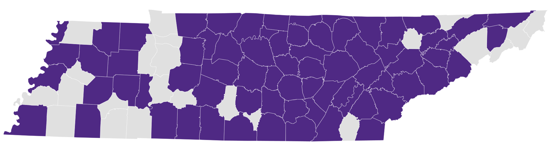 Map shows Tennessee counties with clinical opportunities