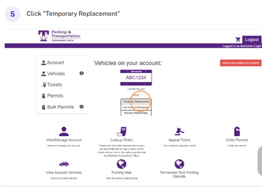Screenshot of Parking Portal with "plate number" highlighted