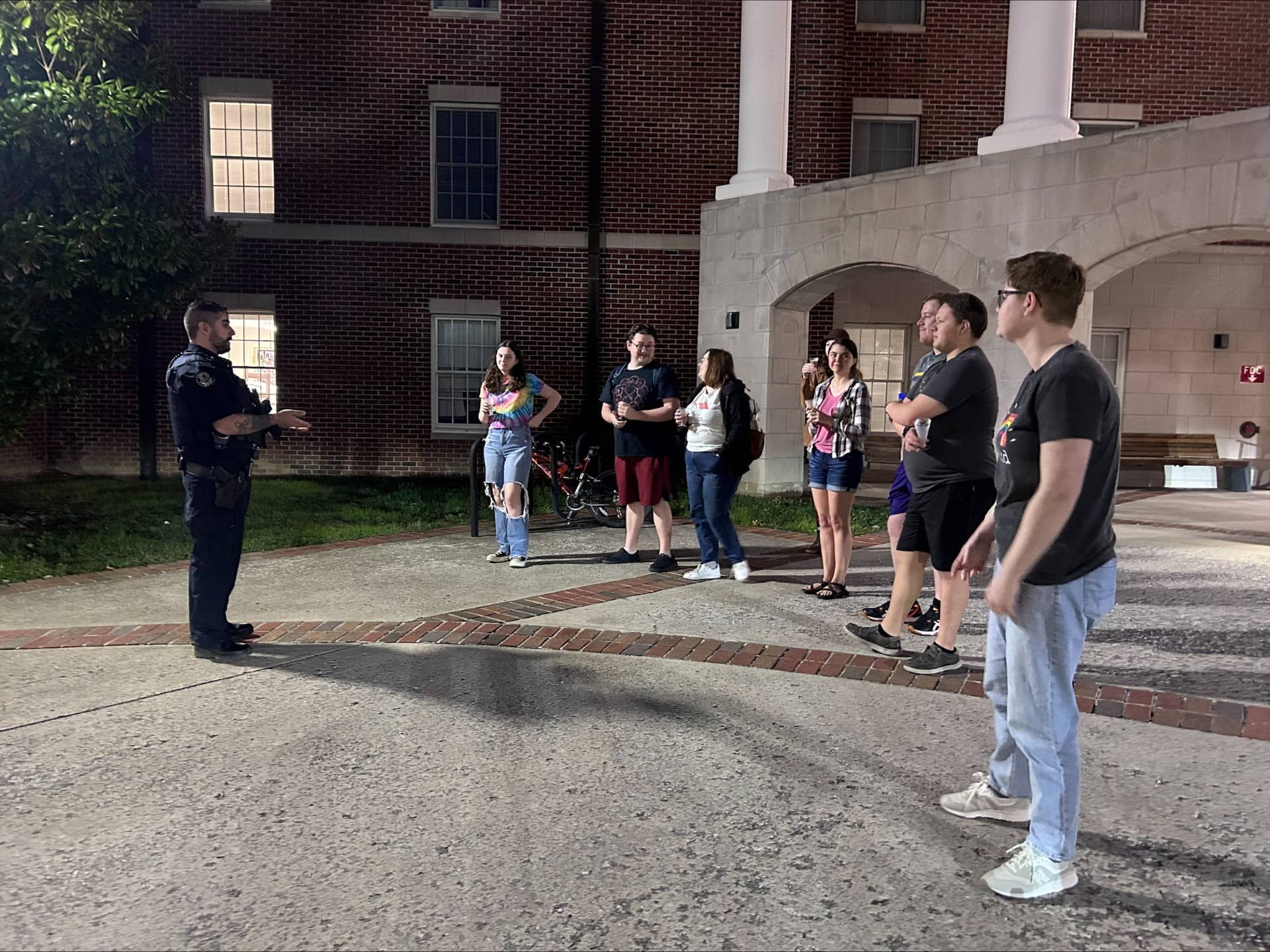 Officers Lewis, Beaty, and Dale lead an interactive alcohol and drug awareness program for New Hall South residents.