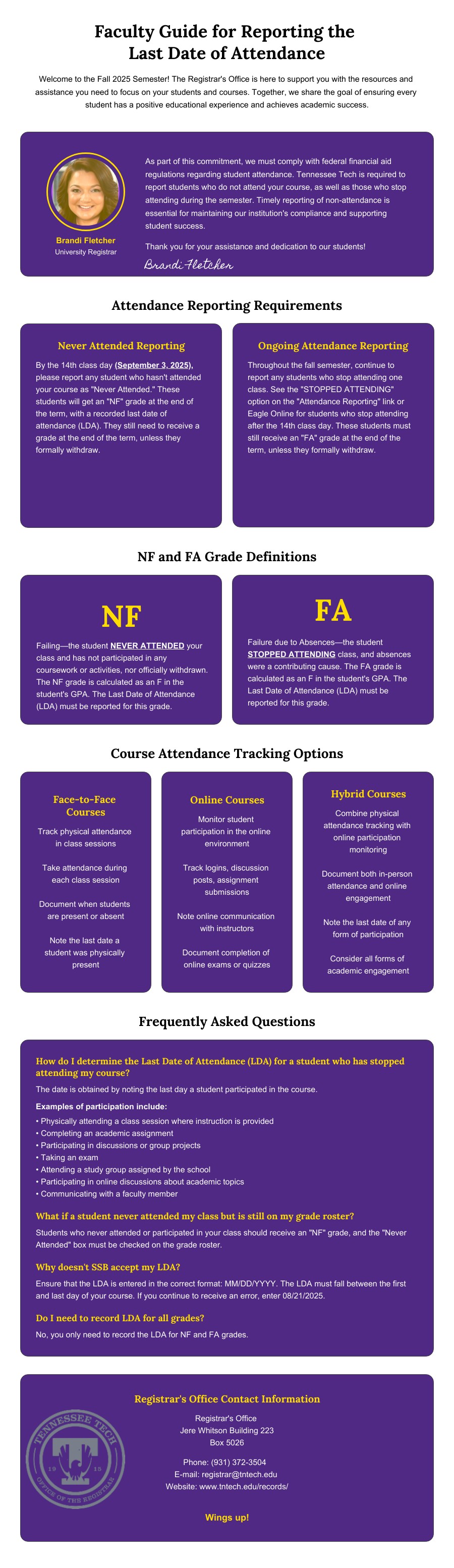 Faculty Guide for Reporting the Last Date of Attendance