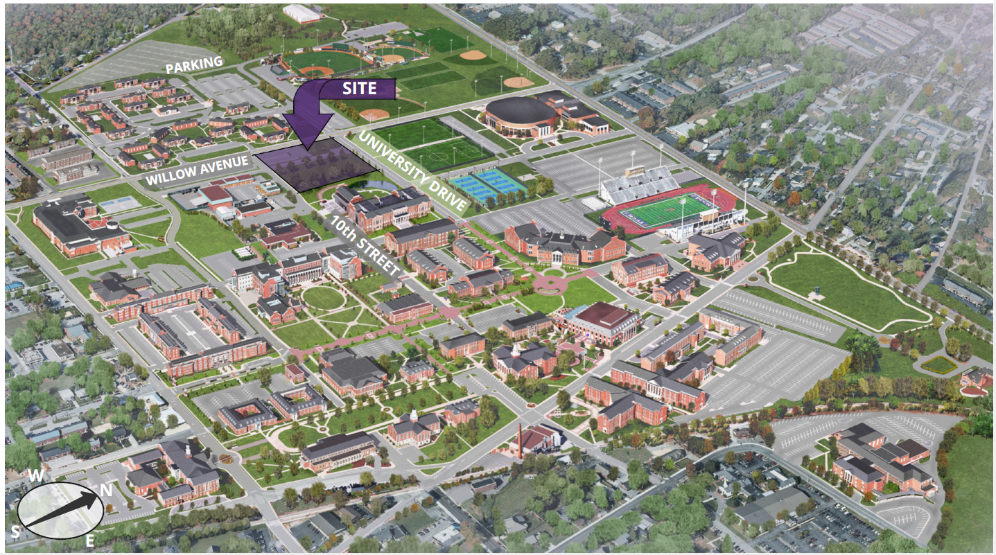 location for new J.J. Oakley Hall on Tennessee Tech map