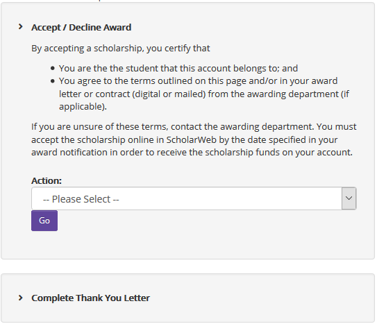 scholarship accept or decline award