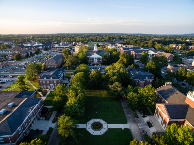 A drone shot of the campus 