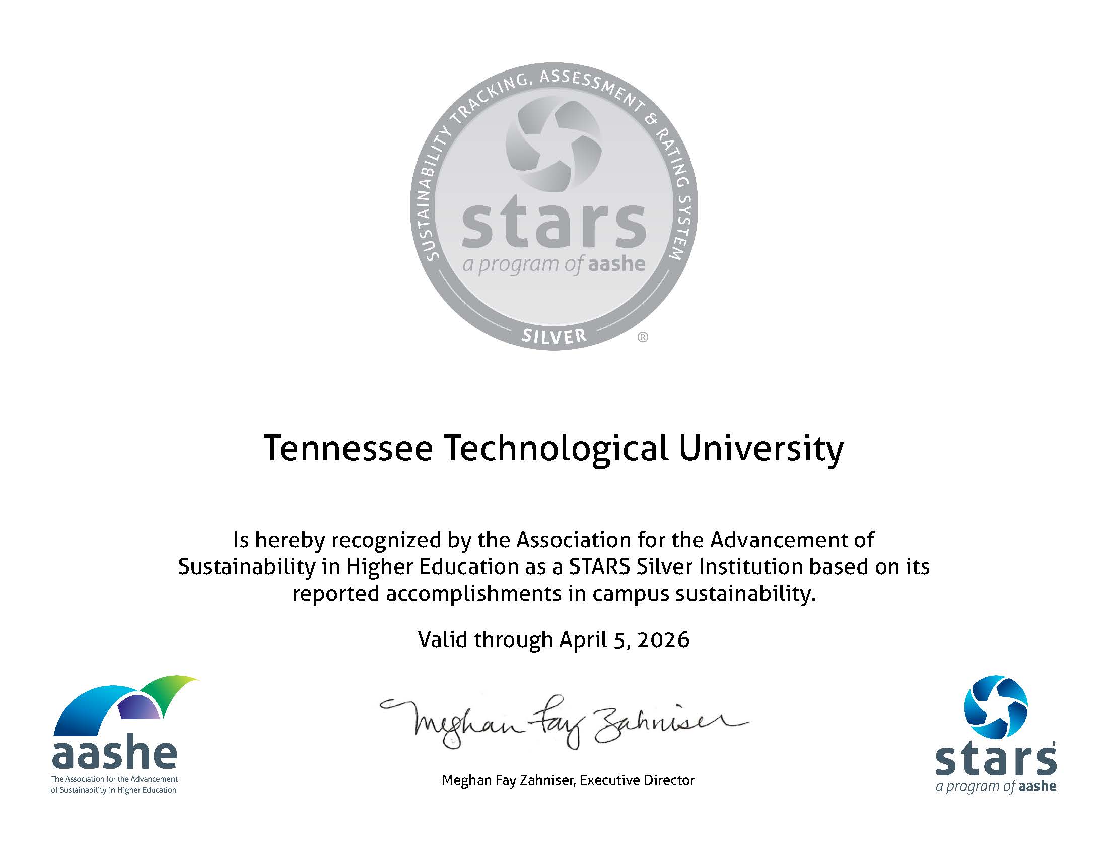 AASHE Stars Silver Certificate for 2023