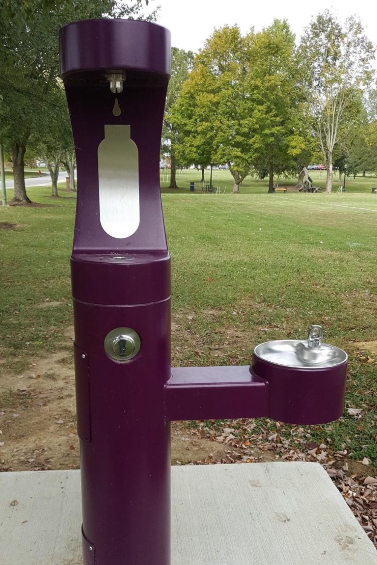 purple outdoor water fountain