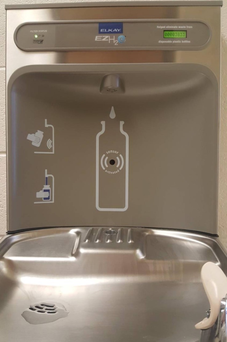 gray indoor water fountain