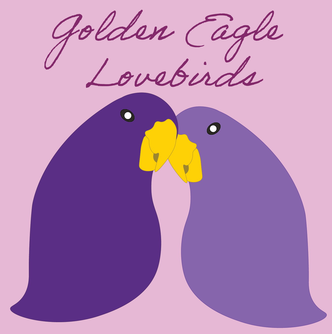 Two puple lovebirds have their heads together - Golden Eagle Lovebirds