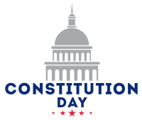 A simple outline of the U.S. Capitol with the words "Constitution Day" and red stars beneath