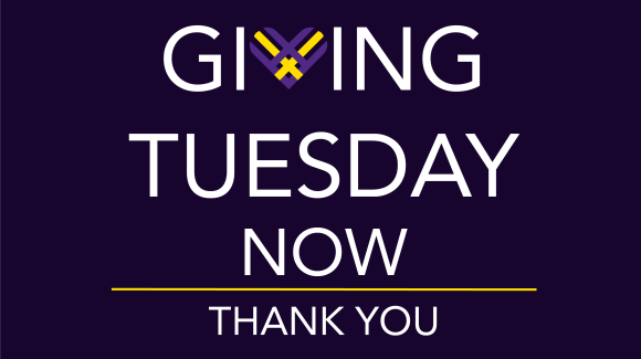 White font on a purple background - the graphic reads "Giving Tuesday Now - Thank You"