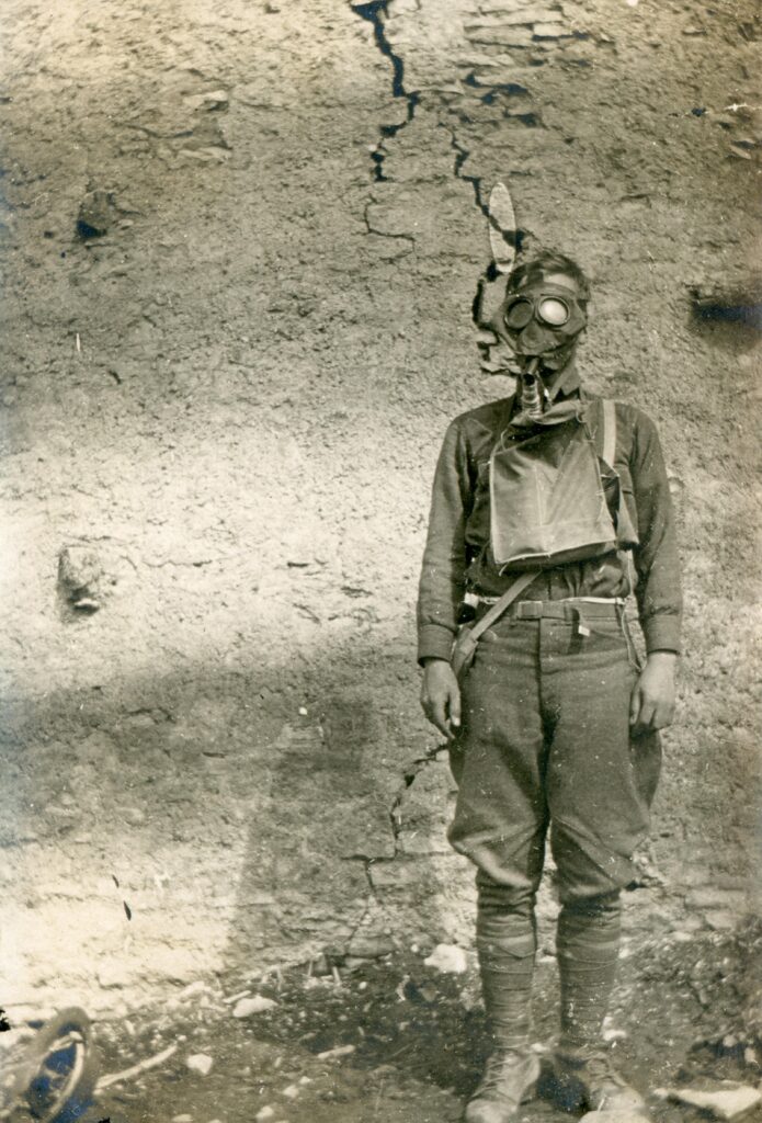Doc McGee in a gas mask after WWI