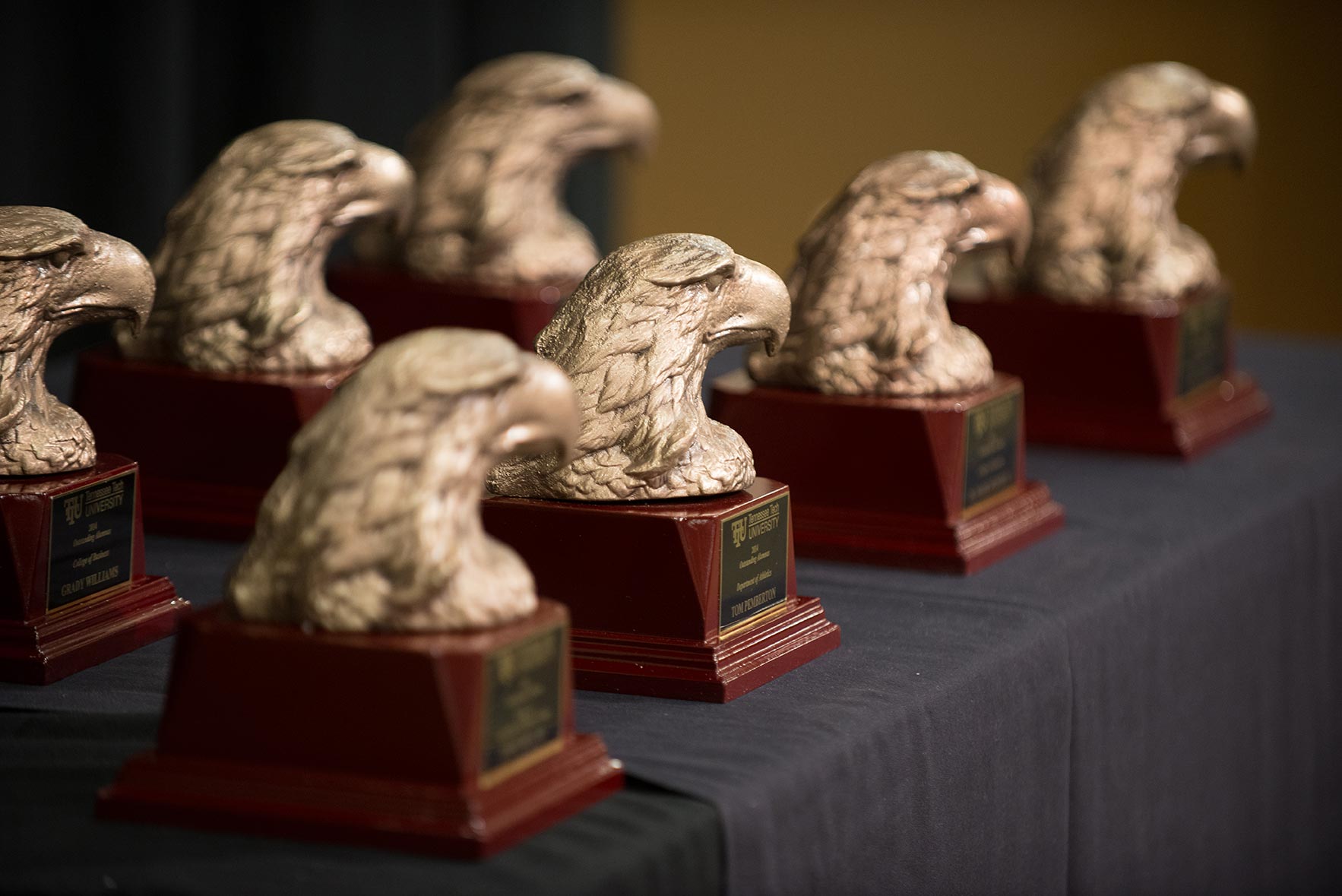 Eagle head alumni award statuettes